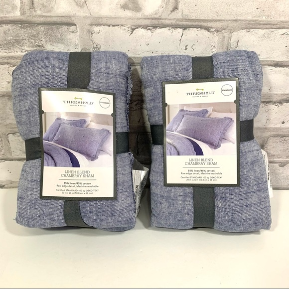Set of 2 Threshold Linen Blend Raw Edge Chambray Pillow Shams